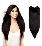 Majik V Shape Human Hair Extension| One Piece Clip In Hair Extensions|3/4 Full Head Clip In Human Hair Extension For Women 16 Inch, 50 Gram, Black