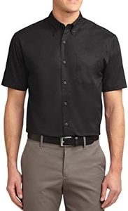 JustBlanks Tall Short Sleeve Mens Dress Shirt Mens Casual Dress Shirt Formal Business Button Down Shirts for Men - Black/Light Stone - XLT