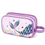 Mermaid Toiletry Bag - Travel Toiletry Bag Girls Kids Toiletries Travel Bag for Camping Trip Home Water-Resistant Portable Girls Dopp Kit for Birthday Gift Organizer with Mesh Pocket