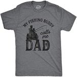 Mens My Fishing Buddy Calls Me Dad Tshirt Funny Fathers Day Graphic Novelty Tee (Dark Heather Grey) - L