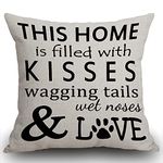 Smooffly Cushion Cover 45 x 45 cm, This Home is Filled with Kisses Wagging Tail Wet Nose Love Dog Paws pillow cover Cotton and Linen Pillow case Cushion Covers for Sofa outdoor garden bed couch