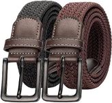 Alphyly Neries 2 Pack Mens Elastic Belt, Braided Golf Belt For Men, Woven Stretch Belt Black Brown For Waist 30-35''