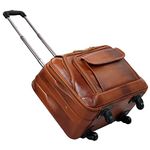 RICHSIGN LEATHER ACCESSORIES I8 Inch Cabin Size Tan Leather Business Trolleys Laptop Roller Cases Backpacks