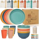 Chuboir 60pcs Dinner Set, Camping Plates and Bowls Set for 6 People, Unbreakable Tableware, Plastic Lightweight Serving Plates, Bowls, Cups, Cutlery Set, Forks for Camping, Picnic, Party, RV, Dorm