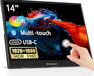 Showscren Portable Monitor 14 Inch Touchscreen Monitor, HDR IPS FHD 1920x1080 300cd/m² 10 Point Touch Display, USB C+HDMI+USB, Portable Screen for Laptop/PC/Mac/Xbox/PS4/5 Switch,Dual Speakers,VESA