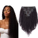 20" Kinkys Curly Clip in Hair Extensions Real Human Hair - Double Weft - 100% Remy Full Head Unprocessed Brazilian Virgin Hair (120g,#1B Natural Black)