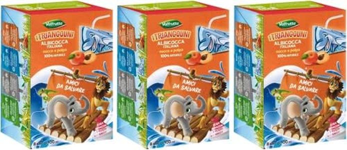 3X Valfrutta Triangolini Succhi di Frutta per Bambini al gusto di Albicocca 100% Naturale, Scatola 8x100ml