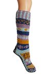 Tibetan Socks Hand Knit Wool Fleece Lined Long Slipper Socks (X-Small, Purple)