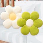 2pcs Throw Pillows, Flower Pillow, Soft Daisy Flower Throw Pillow, Yellow & Green Daisy Flower Shaped Throw Pillows for Bedroom Sofa Chair Room Decor (15.35 Inch, Yellow+ Green)