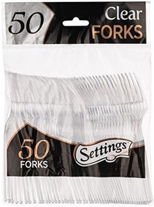[50 Count] Settings Plastic Clear Forks, Heavyweight Disposable Cutlery, Great For Home, Office, School, Party, Picnics, Restaurant, Take-out Fast Food, Outdoor Events, Or Every Day Use, 1 Bag