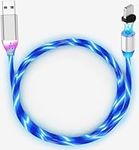 Statik GloBright Universal Light-Up Cable 3 in 1 Magnetic Smart Charging Cable with USB-C & Micro-USB –Enabled Unbreakable 3ft Nylon Cord- Lights up in The Dark (Blue)