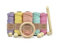 Artify | 3ply Twisted Cotton Thread kit/Combo (Each Color 10 Meter, 3mm) | Get Free Wooden Dowel, Ring, Beads | Craft, DIY, Wall Hanger| Lavender, Lemon, Peach, Mint and Baby Pink