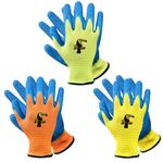 Donfri 3 Pairs Kids Gardening Gloves Safety Work Gloves Waterproof Natural Latex Childrens Gloves for Girls Boys,Kindergarten, Infants, DIYJobs, Outdoor (Size 4 (Age 6-8))