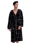 ROSYLINE Mens Robes Kimono Fleece Hooded Bathrobe Plush Long Warm Robe Black/Whitestripe XXL