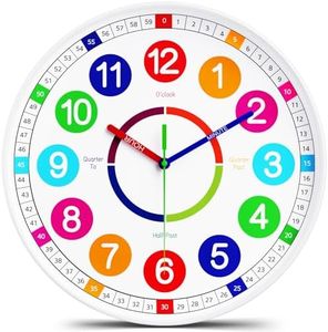lanktoo Kids Wall Clock - Non-Ticking, Battery-Operated Time Teaching Clock for Kids, Ideal for Children’s Bedrooms, Playrooms, and Stylish Home Décor – White, 12 Inch