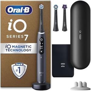 Oral-B iO7 Electric Toothbrushes For Adults, App Connected Handle, 3 Toothbrush Heads, Travel Case & Toothbrush Head Holder, 5 Modes with Teeth Whitening, Black