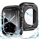 Goton 2 in 1 Waterproof Case for Apple Watch SE Gen 2 Series 6 5 4 Screen Protector 44mm, 360 Hard PC Protective Glass Face Cover Bumper + Back Frame for iWatch SE 6 5 4 Accessories 44 mm, Black