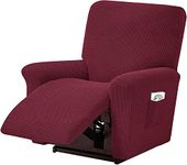 House of Quirk Stretch Recliner Covers, Jacquard Recliner Chair Slipcovers, Polyester Furniture Cover Recliner Sofa Couch Cover with Pocket for Living Room Sofa Cover - Maroon