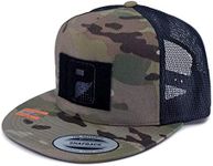 Pull Patch Multicam Camo Flat Bill Snapback Trucker Hat | Tactical Cap | 2x3 in Loop Surface to Attach Morale Patches, Camo/Black, 6 5/8-7 5/8