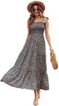 Floerns Women's Floral Print Tie Strap Square Neck Ruffle Boho Maxi Dress Floral Black M