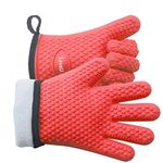 Loveuing Kitchen Oven Gloves - Silicone Double-Layer Heat Resistant Oven Mitts/BBQ Gloves/Grill Gloves - Perfect for Baking and Grilling（One Size Fits Most, Red）