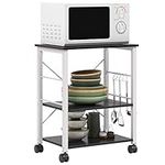 sogesfurniture 3-Tier Kitchen Baker's Rack Utility Shelf Microwave Oven Stand Storage Cart Workstation Shelf 3-Tier Kitchen Utility Cart on Wheels with Storage,Black BHCA-W4-BK