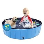 CACSPS Foldable Dog Pool, 47" x 12" Kiddie Pool with Hard Plastic, Non-Slip Dog Bath Tub for Outdoor Backyard, Collapsible Dog Swimming Pool for Kids Dogs Pets (Blue)