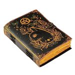 Blank Spell Book of Shadows Journal Little Witch Cat Printed Witchcraft Supplies Wiccan Notebook Handmade Vintage Deckle Paper Grimoire Journal Leather Sketchbook, Drawing Journal (7 X 5)