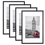 Giftgarden 11x17 Picture Frame Pack of 4, Matted 11x17 Frames for 8x12 Pictures with Mats, 11 x 17 Poster without Mat for Wall Hanging Display, Black