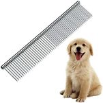 Dog Comb Pet Grooming Brush for Cats Puppy Greyhound with Medium/Coarse Fur Easy Grip Dematting Combs with Different-Spaced Rounded Stainless Steel Teeth - Silver