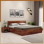 WoodenStreet™ Floria Sheesham Wood Double Bed, Queen Size Bed with Storage with 1 Year Warranty, Honey Finish