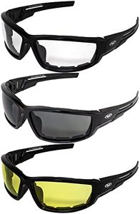 3 Pair of Global Vision Sly Padded Motorcycle Sunglasses Gloss Black Frames 1 Clear 1 Smoke Lens and 1 Yellow Lens