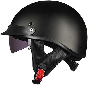 ILM Half Helmet Motorcycle Open Face Sun Visor Quick Release Buckle DOT Approved Cycling Motocross Suits Men Women Model-205V (L, Matt Black)