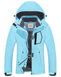 WULFUL Women's Waterproof Snow Ski Jacket Mountain Windproof Winter Coat with detachable hood (Light Blue-NEW, 2XL)