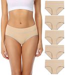 wirarpa Women's Cotton Underwear Mid Low Rise Briefs Full Coverage Panties 5 Pack Beige Medium