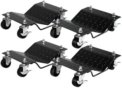 Heavy Duty Car Dolly 4 Pack, 3000 Lbs Capacity Wheel Dollies with Brakes, Steel Tire Skates for Moving Cars and Trucks in Garage Workshop, Black