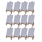 Roger & Moris Rubber Wood Mini A-Frame Easel 10" with Canvas 7" X 7" - Portable Canvas Holder for Home Decor, Displaying Pictures, Wedding Display (Set of 12)