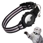 Reflective AirTag Cat Collar, Integrated Kitten Collar with Apple Air Tag Holder,Comfortable,Lightweight Cat Tracker Collars with Bell, Kittens and Puppies (Black,S)