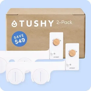 TUSHY Classic 3.0 Bidet Toilet Seat Attachment (Self Cleaning Water Sprayer, Adjustable Pressure Nozzle, Angle Control, Easy Install), White/Bamboo 2-Pack