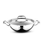 BERGNER Argent TriPly Stainless Steel 24 cm Kadai with Stainless Steel Lid, 2.5 Liters Kadhai, Less Oil Use, Healthy Cooking, Food Safe, Stay Cool Cast Handles - Induction and Gas Stove Ready