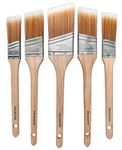 Decomarte Thin Soft Bristle Long-Handled Wood Angled Sash Stain Brush for Painting Doors, Furniture, Wall Trim, House Touch Ups, Enamel Home Decorating Lacquer Paint Brush Pack Assorted
