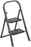 SENZZ Step Ladder 2 Step Folding, 2 Step Stool with Wide Anti-Slip Pedal, Lightweight Sturdy Iron Ladder for Kitchen & Household & Office, 330 lbs Capacity (Gray)