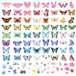 TOYMIS 100pcs Temporary Butterfly Tattoos, Colorful Small Butterfly Flowers Tattoo Stickers Waterproof Cute Small Tattoos for Adults Kids Face Body Birthday Party Carnival, 4.7x3 inch