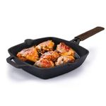 AGARO Royal Pre Seasoned Cast Iron Grill Pan, 24cm Diameter, 1.9L, No Chemical Coating, Rigid Handles, Fast Heating, Heavy Weight, Gas Oven & Induction Compatible, Frying, Cooking