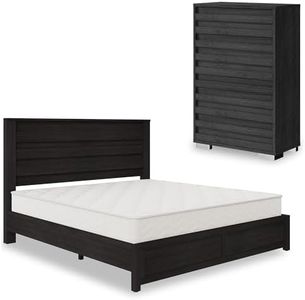 AMERLIFE 2-Piece Farmhouse Bedroom Set, King Bed Frame and Tall Dresser, Platform Bed with 49" Fluted Headboard, 547" Tall Chest of Drawers with Slat Handles, Black