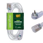 GREATIDE 10 Ft 14/3 Flat Plug Lighted Extension Cord, Heavy Duty 14 AWG 3 Prong Grounded White Low Profile Extension Cable for Indoor Outdoor, UL Listed