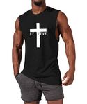 iudam Men's Cotton Graphic Tank Tops Jesus Cross Believe Printed Faith Christian Shirts, Black, X-Large