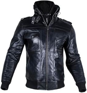SF FASHIONS Mens Genuine Hooded Black Leather Bomber Jacket | Real Lambskin Waxed Brown Leather Jackets For Men with Removable Hood