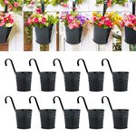 KINGLAKE 10Pcs 10cm Metal Hanging Plant Pots with Detachable Hook, Black Fence Flower Pots Garden Hanging Planter Bucket Flower holder for Balcony Fence Railing Garden Home Décor