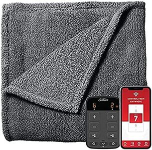 Sunbeam Lofttec Slate Grey Connected Electric Heated Blanket Twin Size, 84" x 62", 10 Heat Settings, Fast Heating, Smart Heating Blankets with Wi-Fi, Auto-Shut Off, Machine Washable